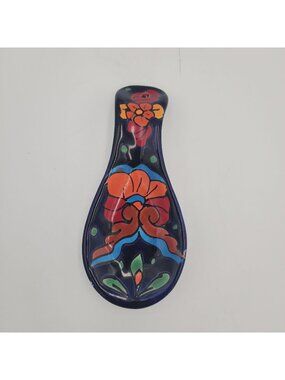 Talavera Spoon Rest Handmade Hand Painted Ceramic Mexican Pottery Kitchen 8x3"